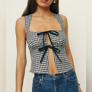 NWT Reformation Azalea Gingham 100% Linen Tank Top